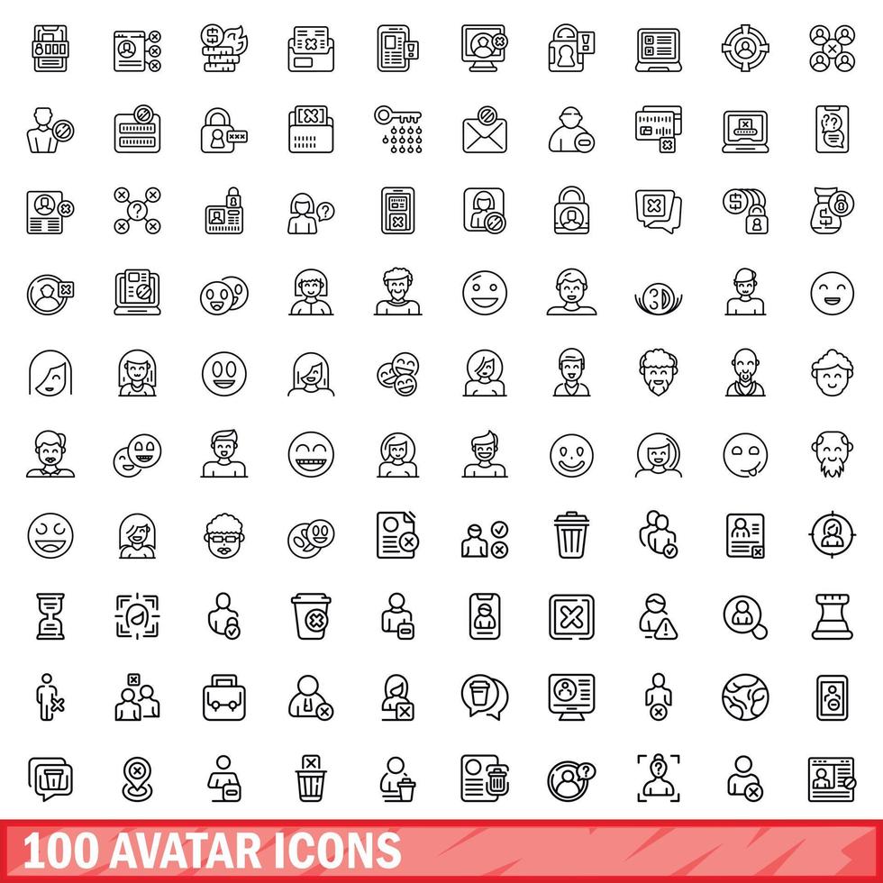 100 avatar iconen set, Kaderstijl vector