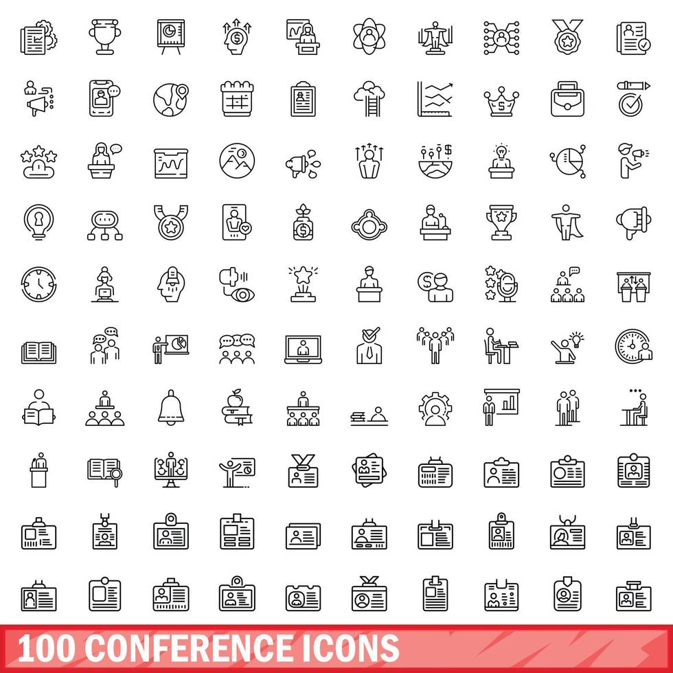 100 conferentie pictogrammen set, schets stijl vector