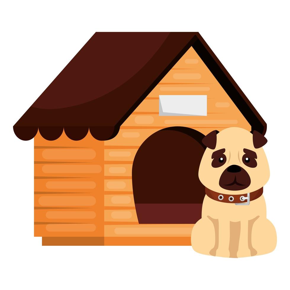 hond met houten geïsoleerde huisje vector