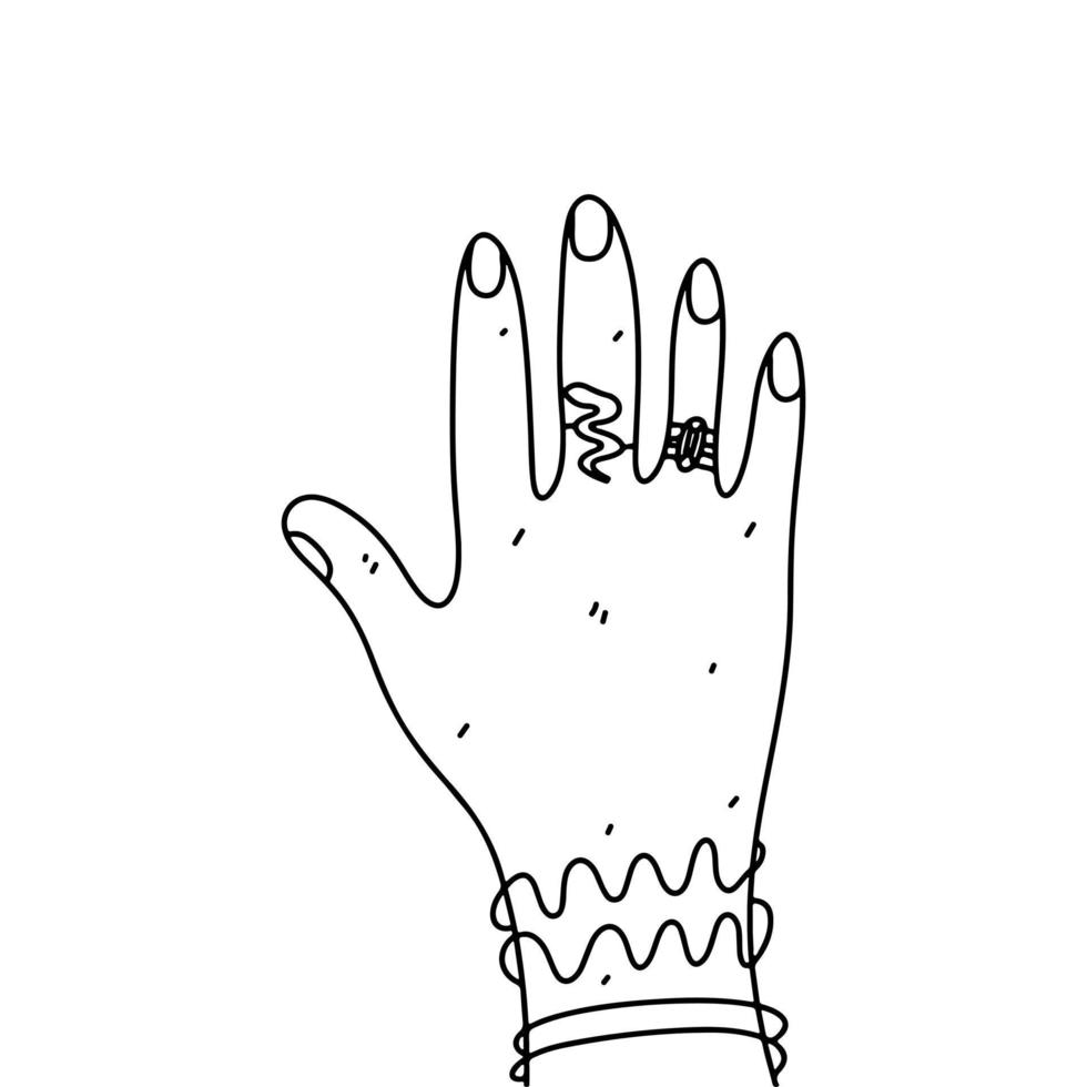 mooi hand- met sieraden in hand- getrokken tekening stijl. vector illustratie geïsoleerd Aan wit achtergrond. kleur bladzijde.