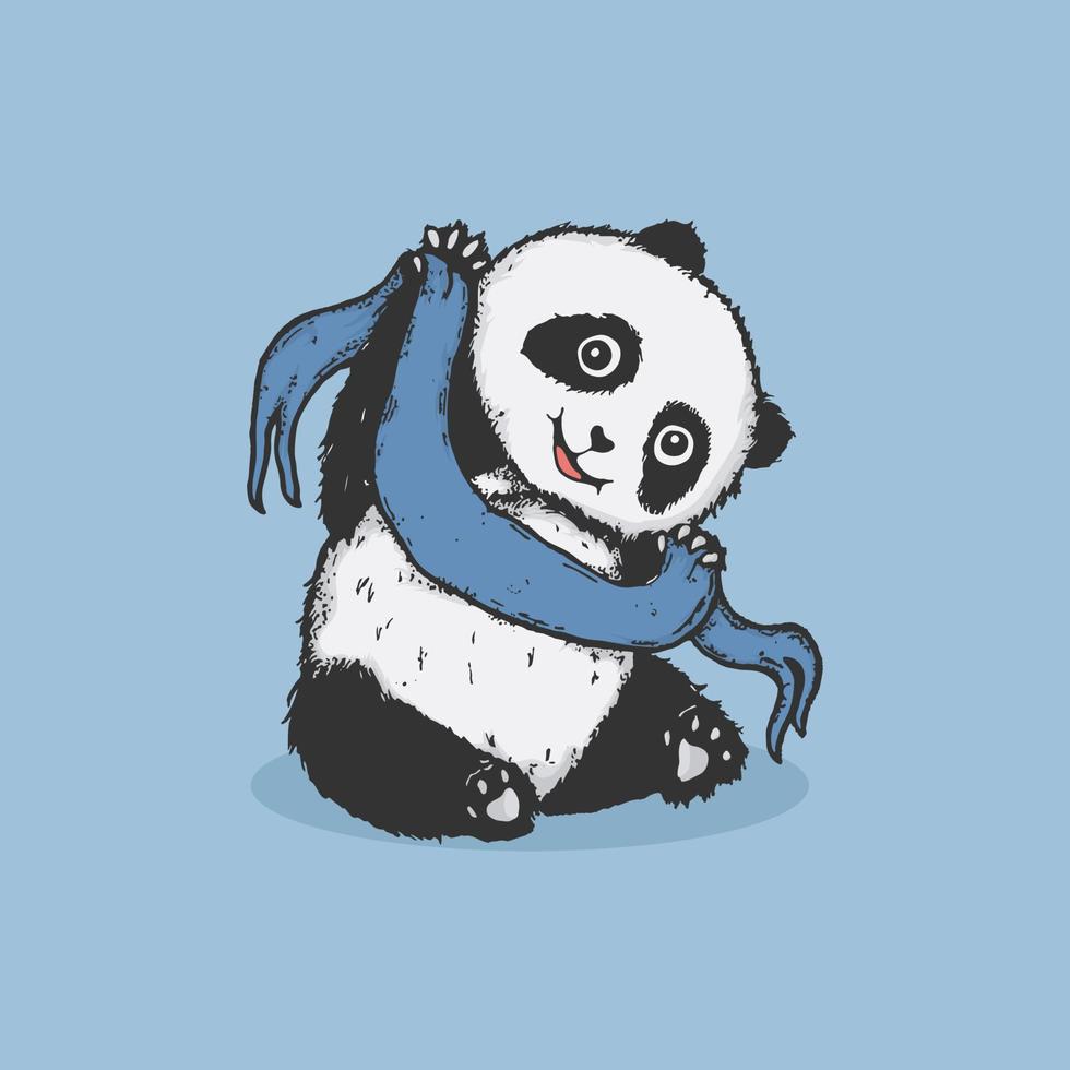 illustratie van schattig en aanbiddelijk panda Holding lint Aan blauw achtergrond vector