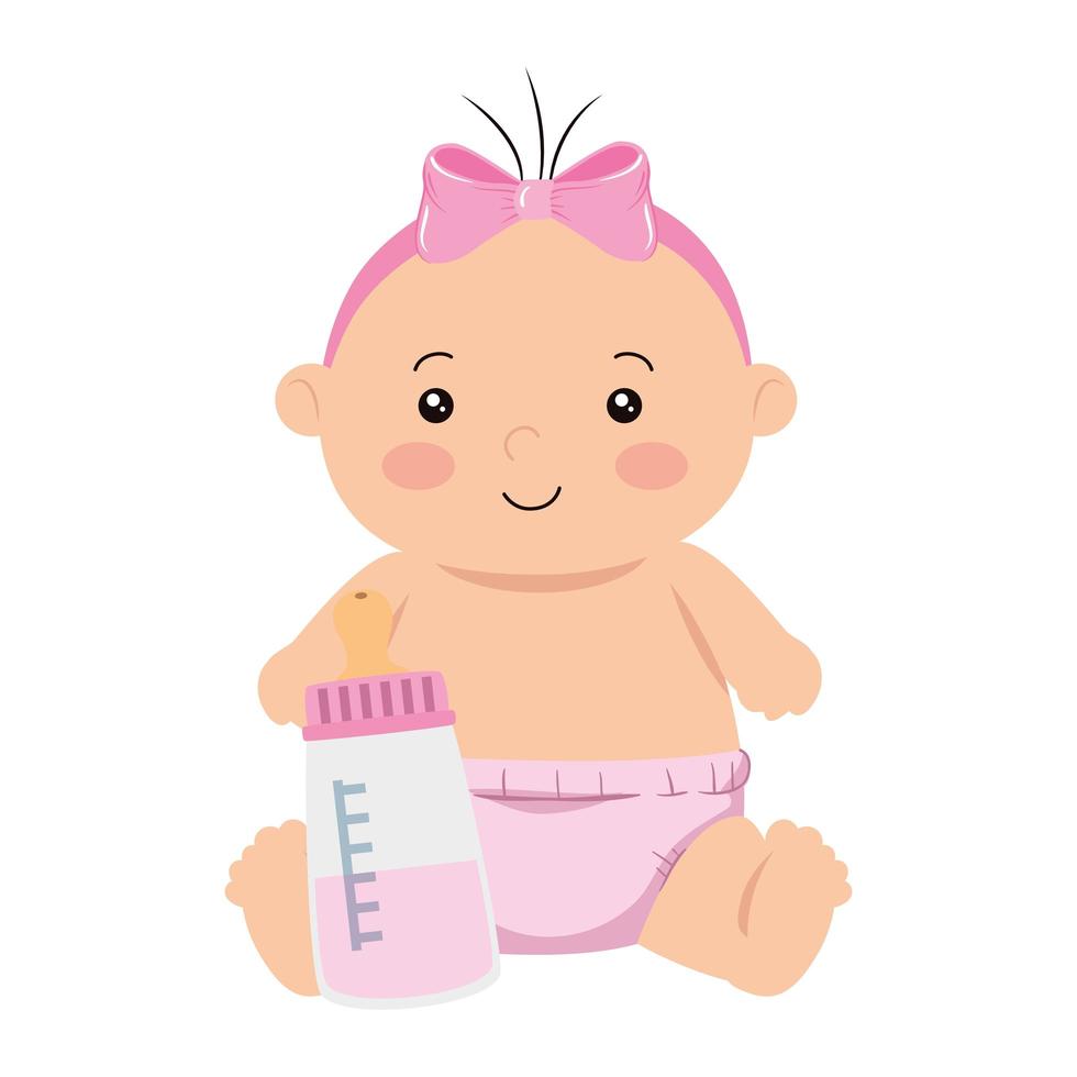 schattig klein babymeisje met flessenmelk vector
