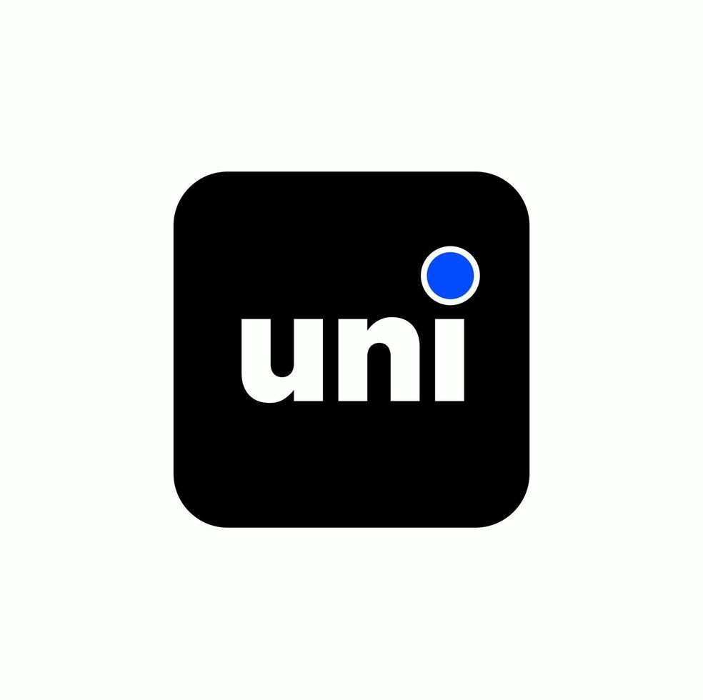'uni' bedrijf naam eerste brieven monogram met blauw punt. vector