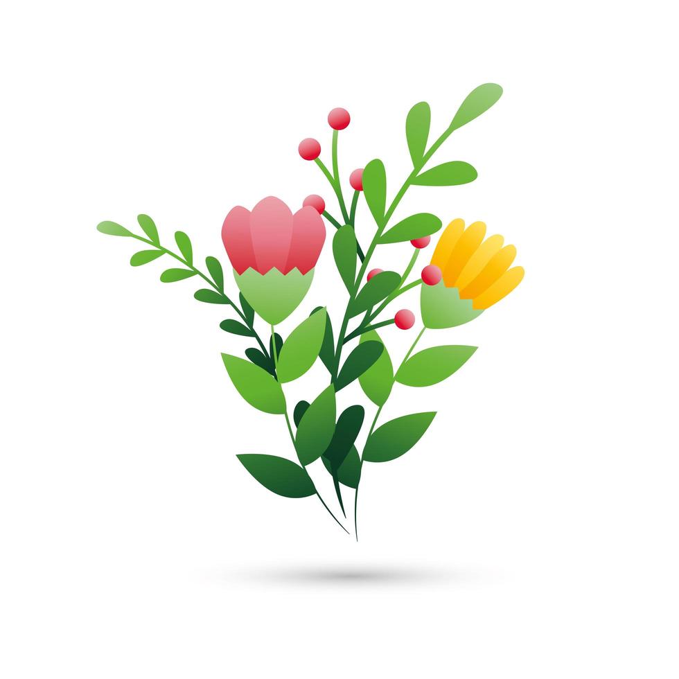 schattige bloemen met takken en bladeren vector