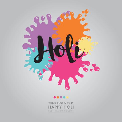 Holi-belettering met kleurvlekken vector