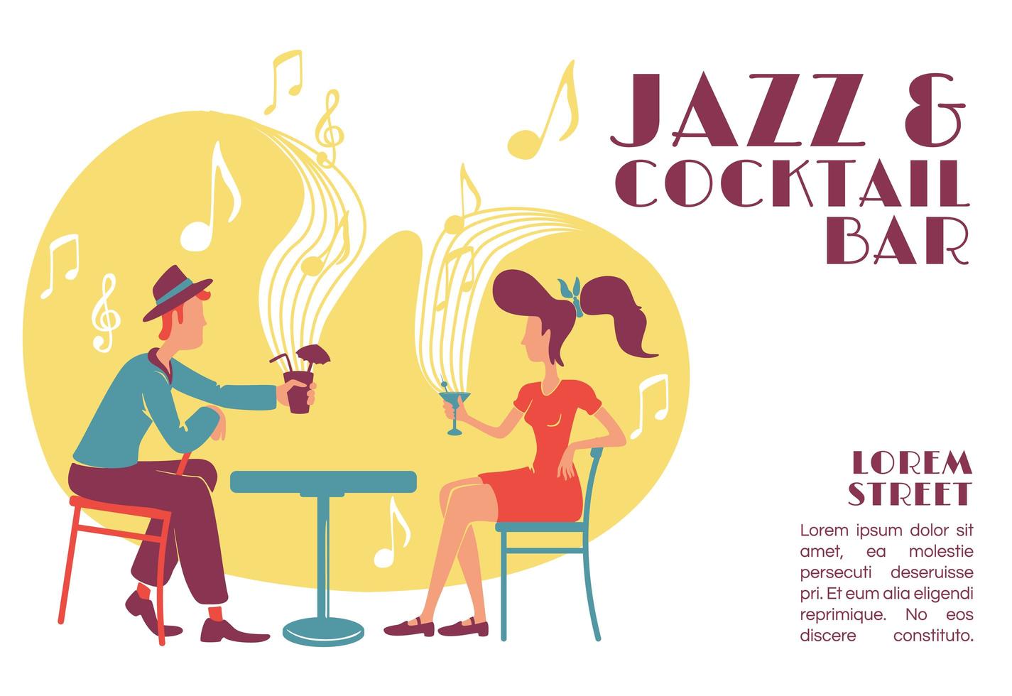 jazz en cocktailbar banner platte vector sjabloon