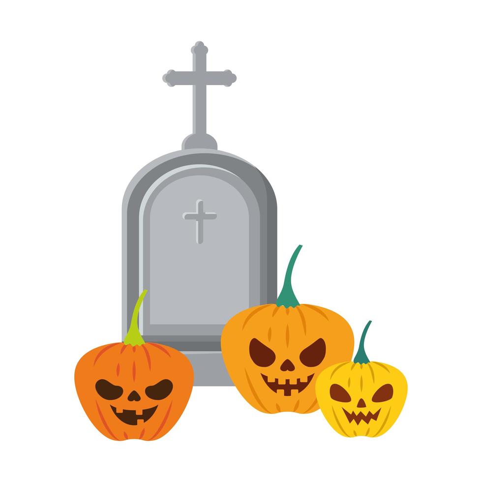 Halloween-seizoenscène met pompoenen en tumbstone vector