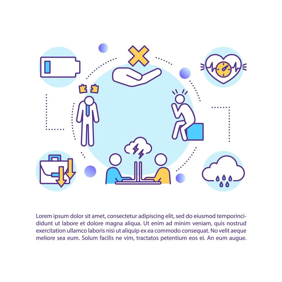 stressvolle sfeer concept pictogram met tekst. relatieangst. verminderde productiviteit. hulpeloos voelen. vector