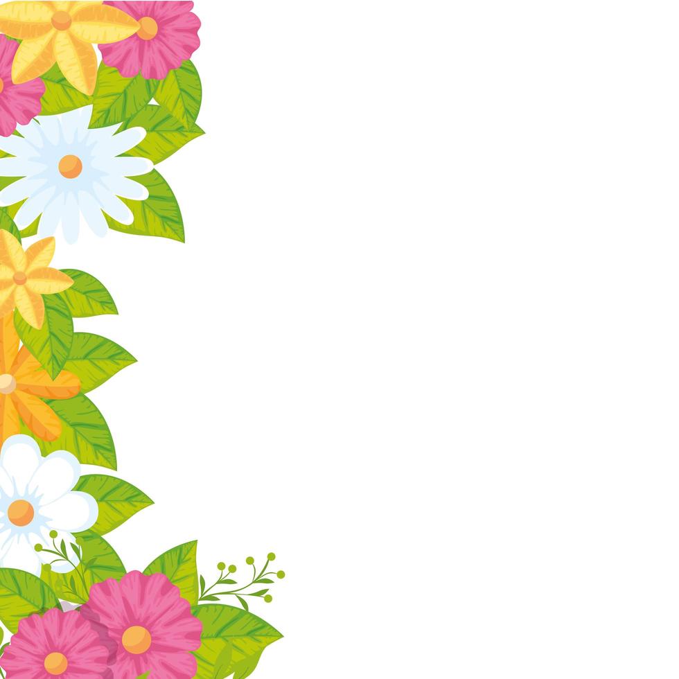 decoratie van schattige bloemen met bladeren vector