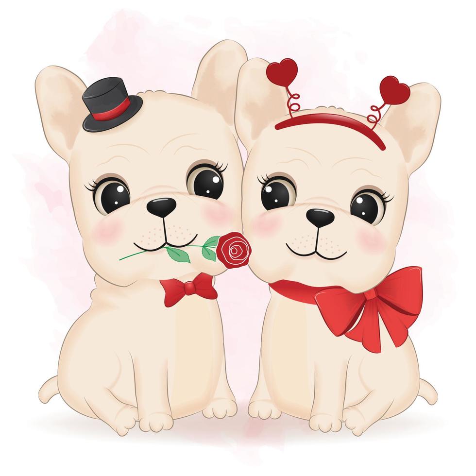 schattig paar Frans bulldog Valentijnsdag dag concept illustratie vector