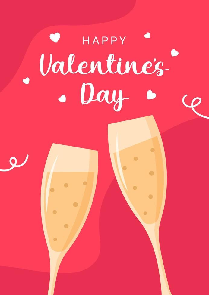 valentijnsdag dag achtergrond met twee bril van Champagne. bewerkbare vector illustratie voor website, uitnodiging, ansichtkaart en sticker. formulering omvatten gelukkig valentijnsdag dag.