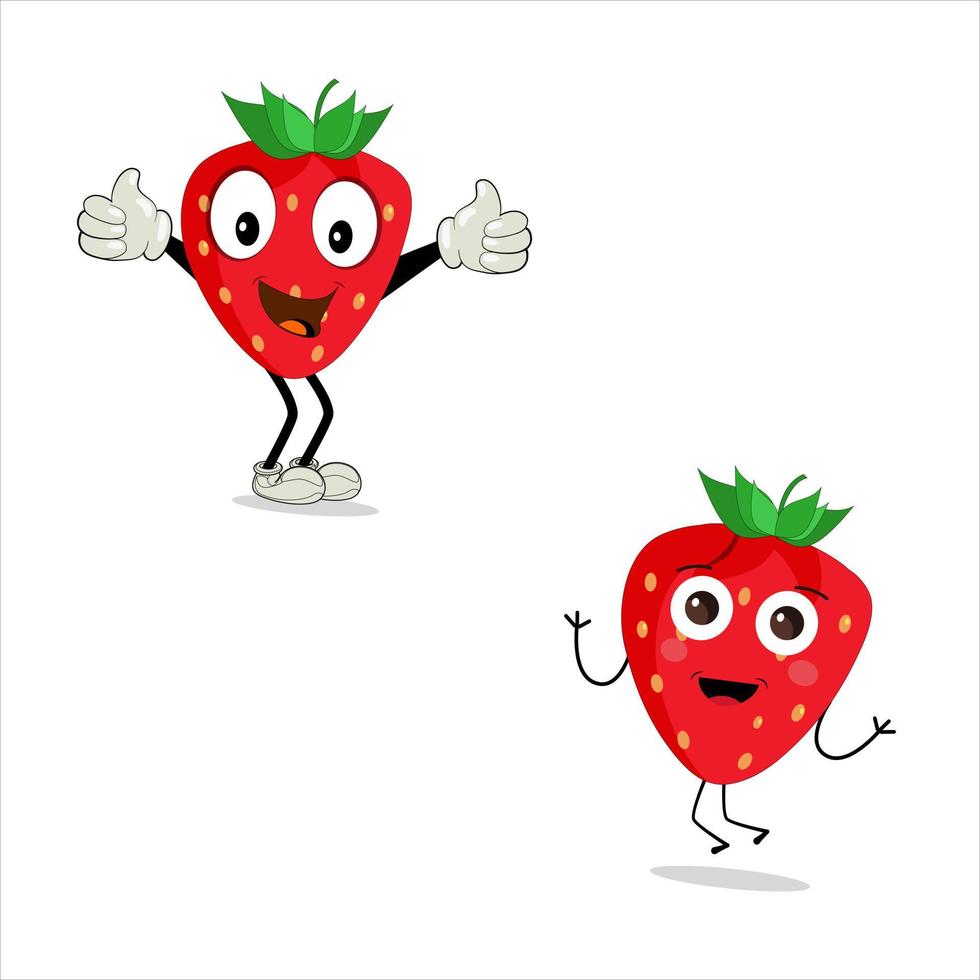 aardbei fruit tekenfilm mascotte karakter. aardbei icoon. schattig fruit vector karakter reeks geïsoleerd Aan wit achtergrond.