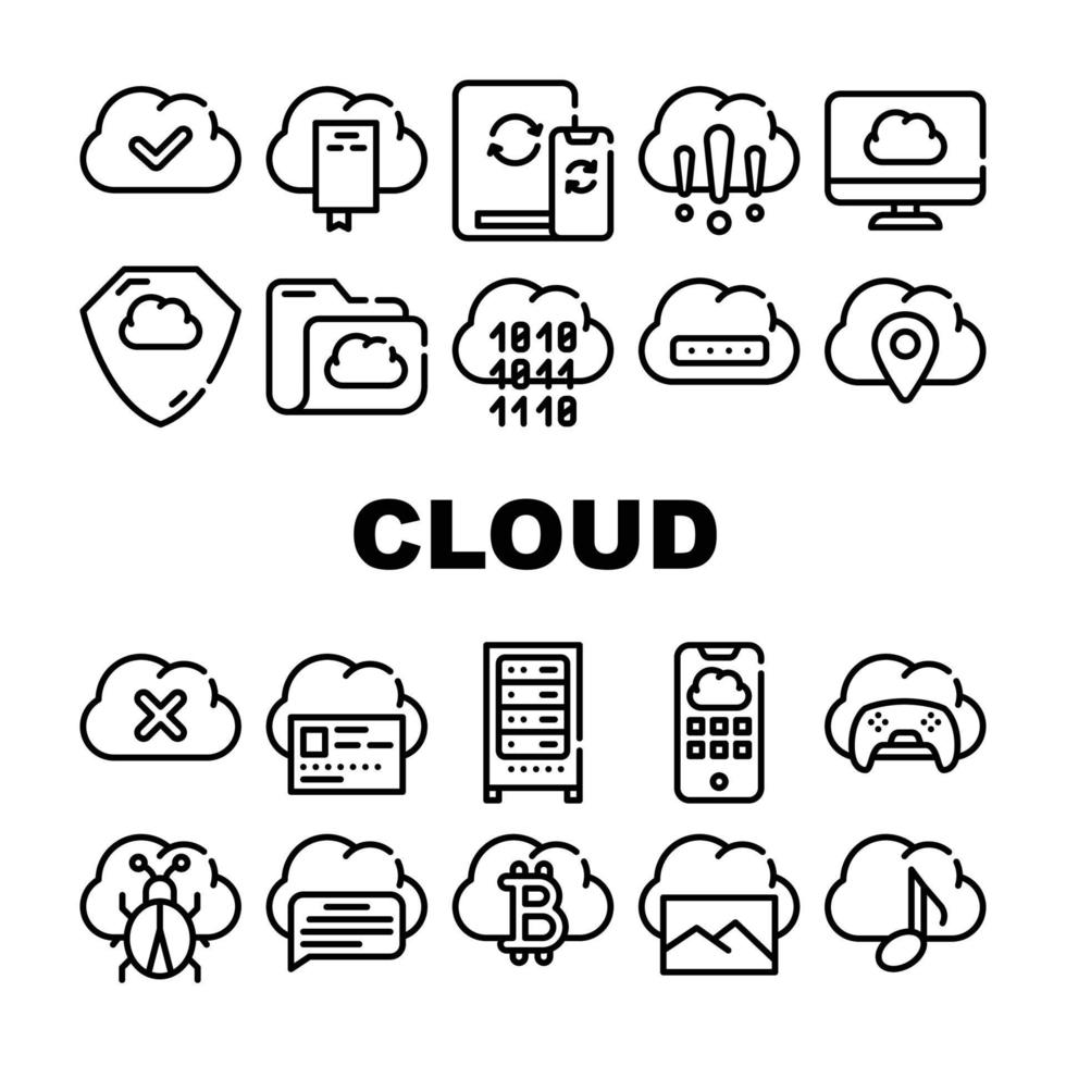 wolk onderhoud opslagruimte verzameling pictogrammen reeks vector