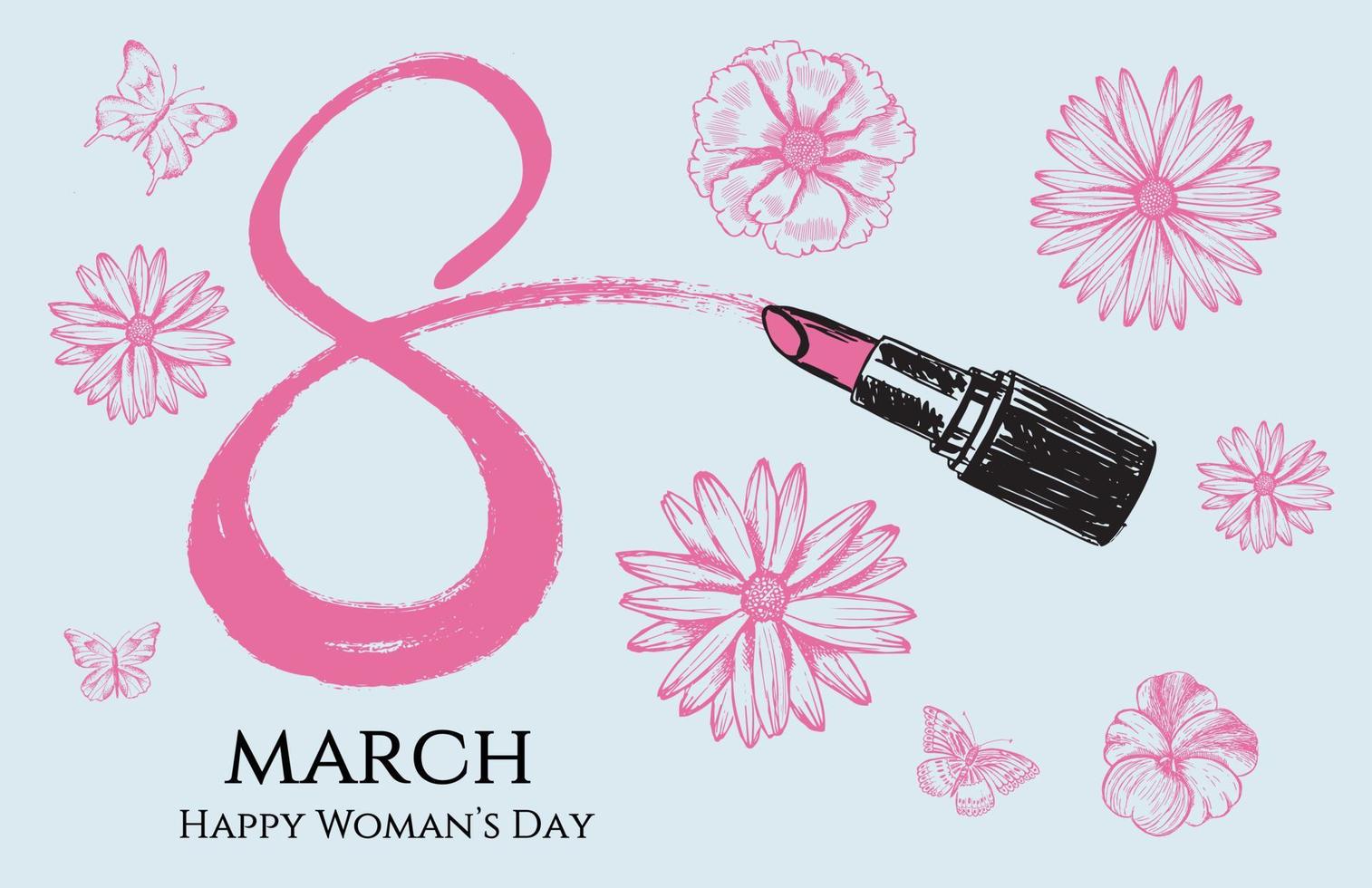 8 maart. dames dag. hand getekend stijl. vector illustraties.