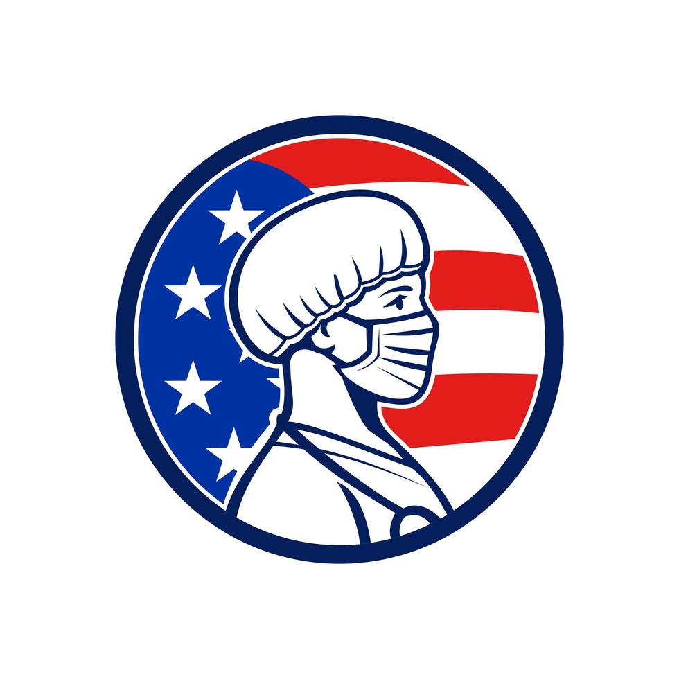 amerikaanse verpleegster met masker kant usa vlag mascotte vector