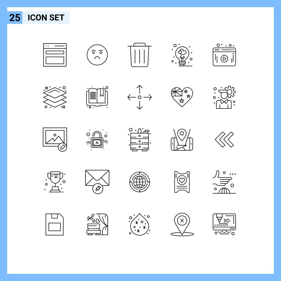 mobiel koppel lijn reeks van 25 pictogrammen van speler video verwijderen Valentijn liefde bewerkbare vector ontwerp elementen