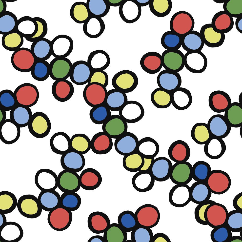 vector naadloze structuurpatroon als achtergrond. hand getekend, kleurrijk met zwart omlijnd op wit.