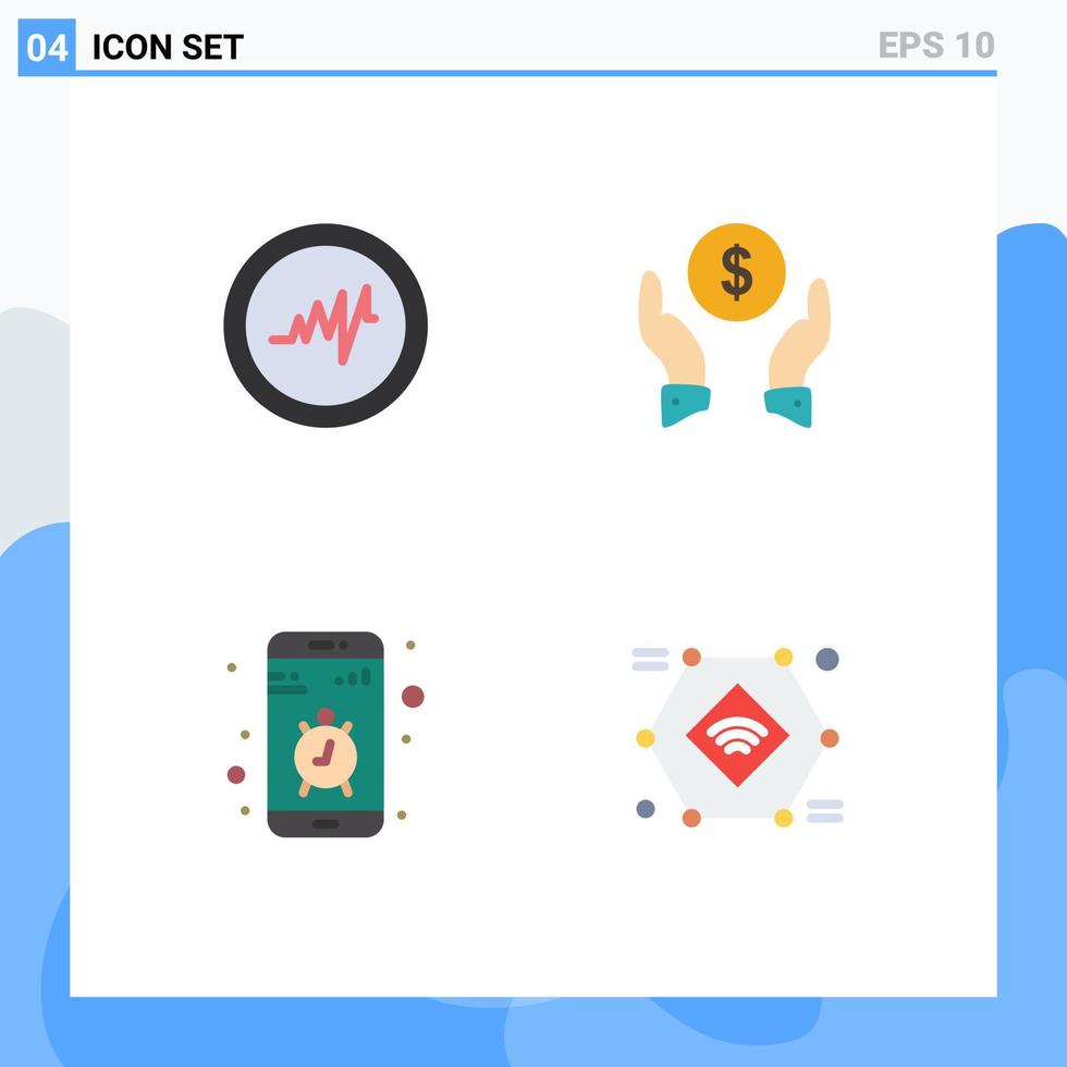mobiel koppel vlak icoon reeks van 4 pictogrammen van hart smartphone financiën verzekering app internet van dingen bewerkbare vector ontwerp elementen