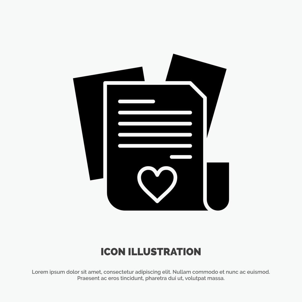 het dossier liefde hart bruiloft solide glyph icoon vector