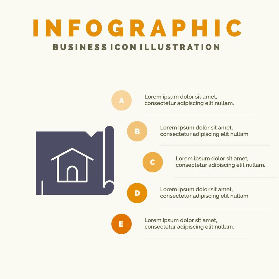 gebouw bouw kaart huis solide icoon infographics 5 stappen presentatie achtergrond vector