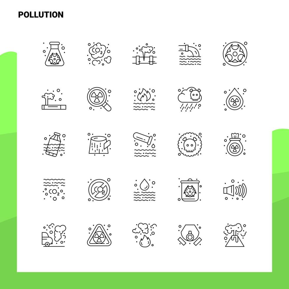 reeks van verontreiniging lijn icoon reeks 25 pictogrammen vector minimalisme stijl ontwerp zwart pictogrammen reeks lineair pictogram pak