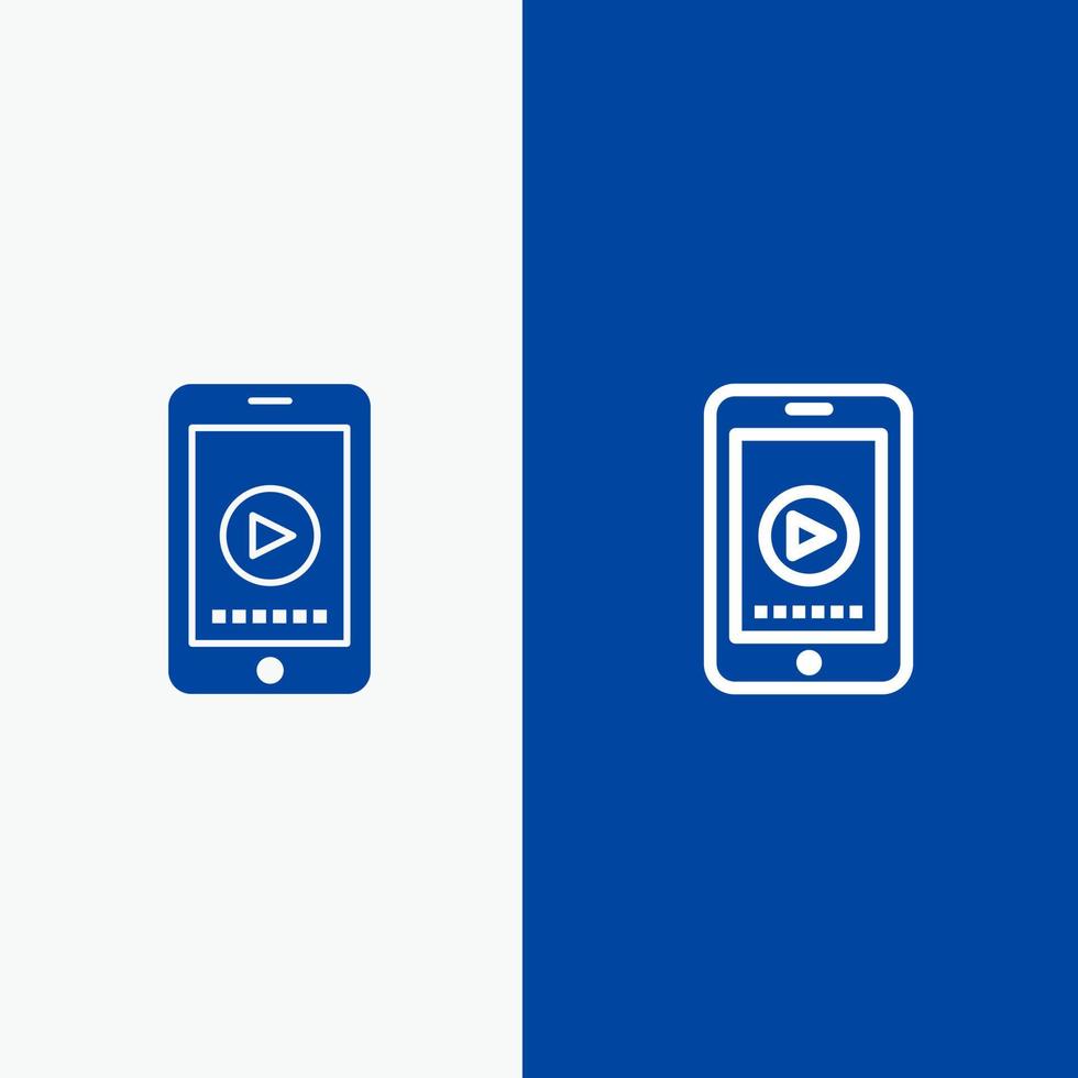 telefoon cel Speel video lijn en glyph solide icoon blauw banier vector