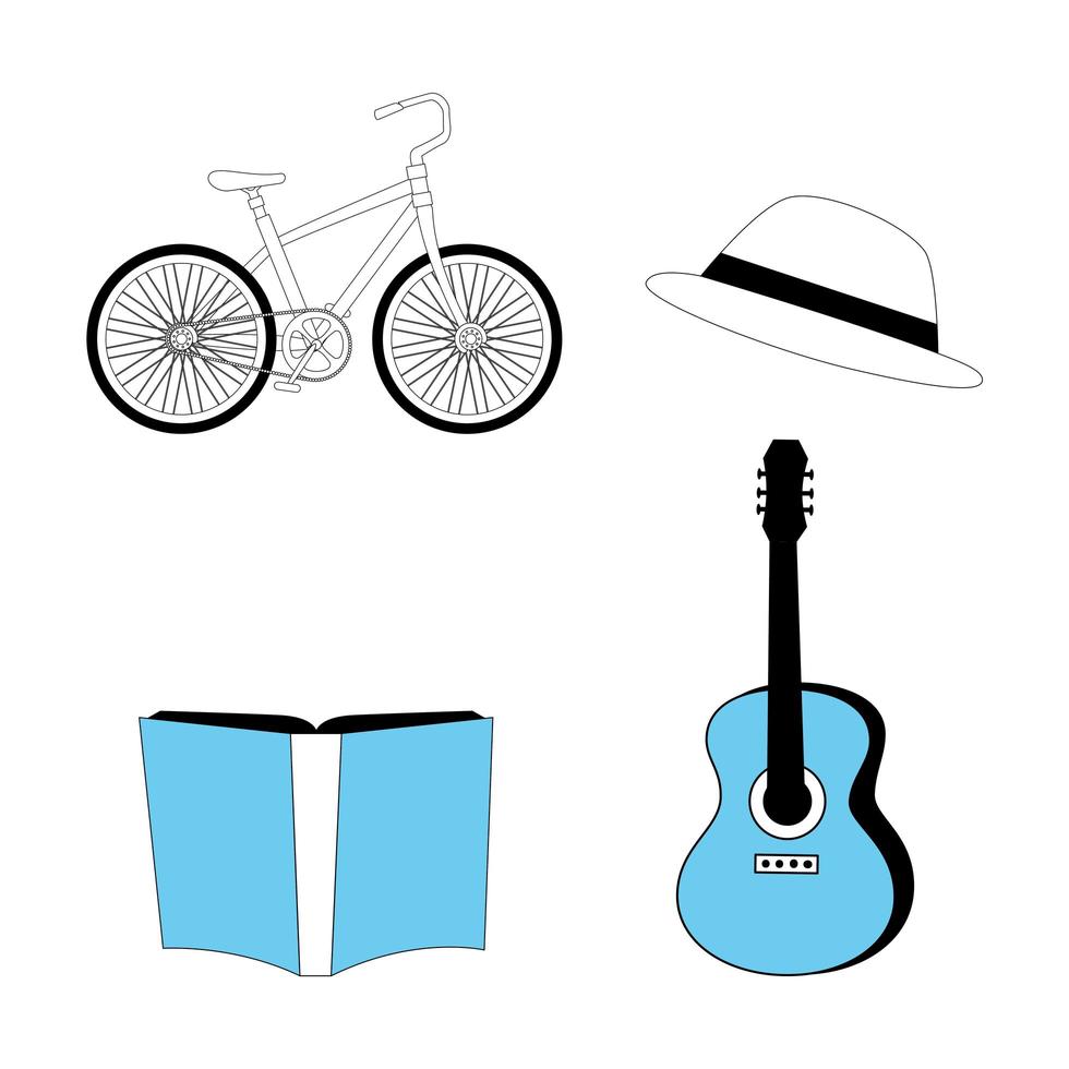 gitaarinstrument en stel pictogrammen vector