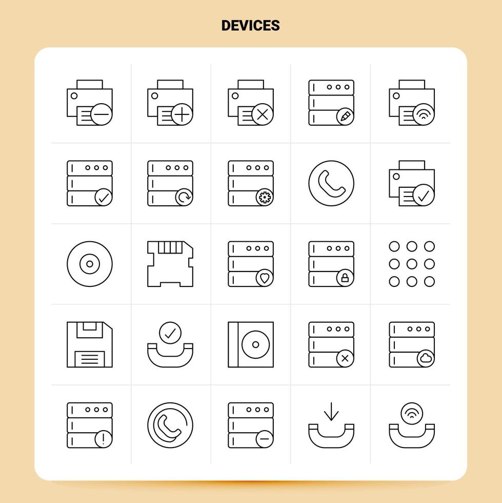 schets 25 apparaten icoon reeks vector lijn stijl ontwerp zwart pictogrammen reeks lineair pictogram pak web en mobiel bedrijf ideeën ontwerp vector illustratie