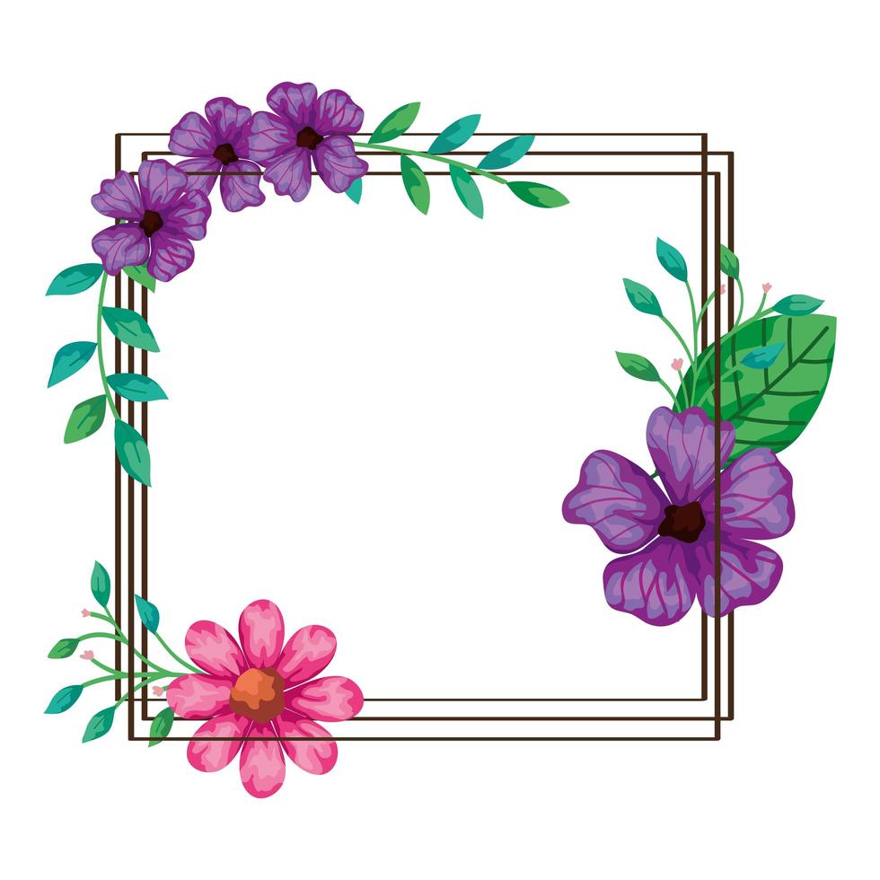 vierkant frame van bloemen paarse en roze kleur vector