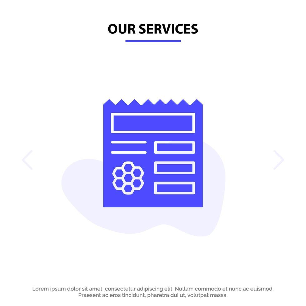 onze Diensten eenvoudig ui manu document solide glyph icoon web kaart sjabloon vector