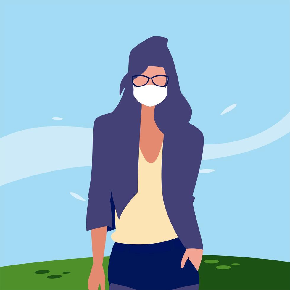 vrouw avatar met masker buiten vector design