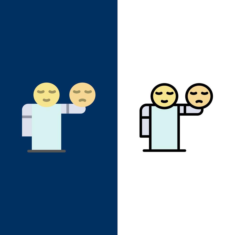 Mens hand- emoji's gezondheidszorg pictogrammen vlak en lijn gevulde icoon reeks vector blauw achtergrond