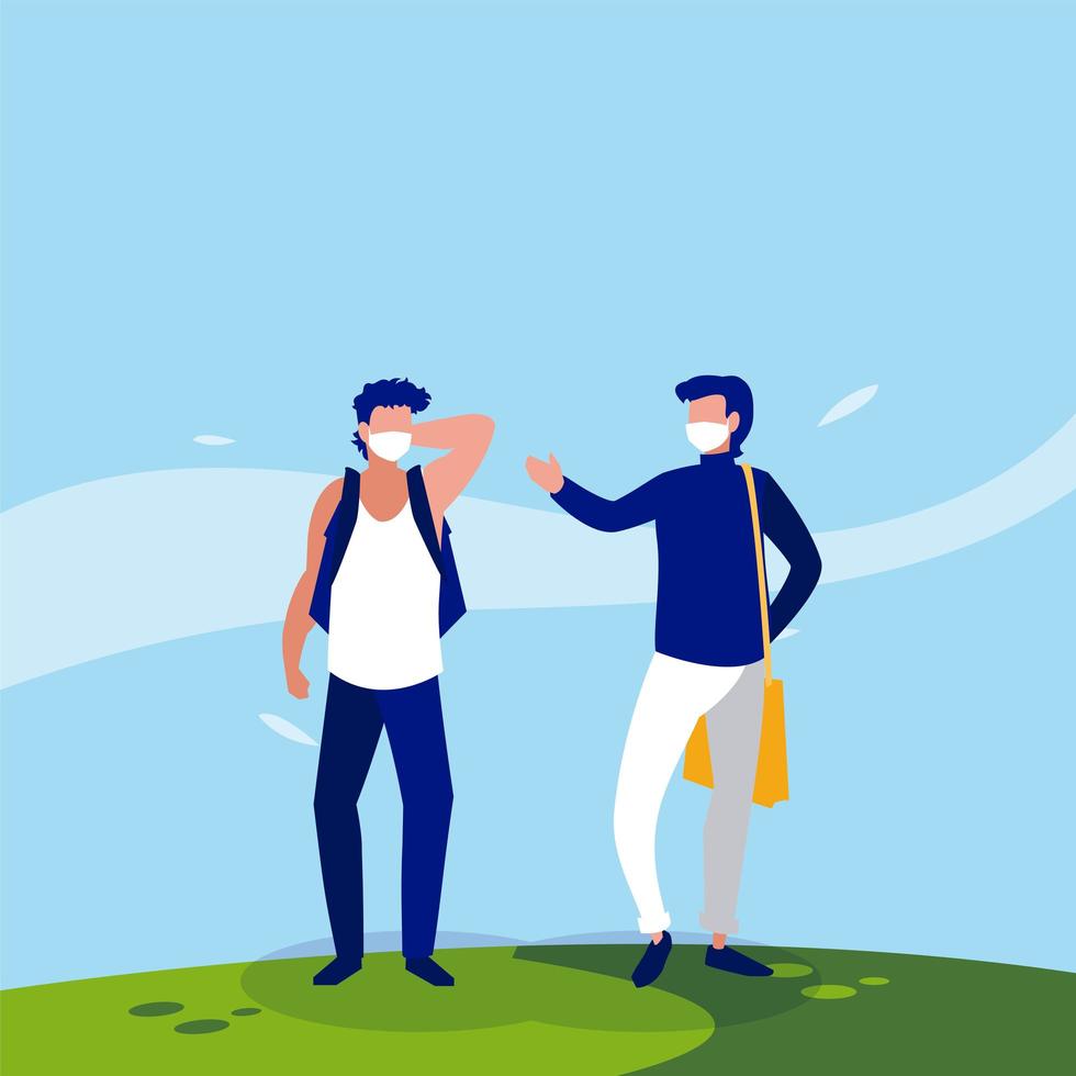 mannen avatars met maskers buiten vector design