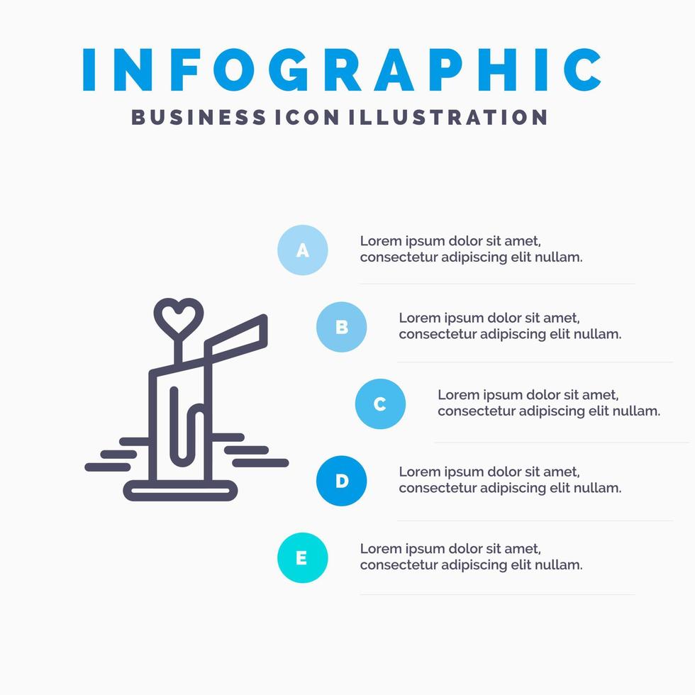 kaars liefde bruiloft hart lijn icoon met 5 stappen presentatie infographics achtergrond vector