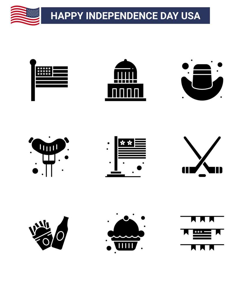 Verenigde Staten van Amerika onafhankelijkheid dag solide glyph reeks van 9 Verenigde Staten van Amerika pictogrammen van Verenigde Staten van Amerika vlag Amerikaans land Frankfurter bewerkbare Verenigde Staten van Amerika dag vector ontwerp elementen