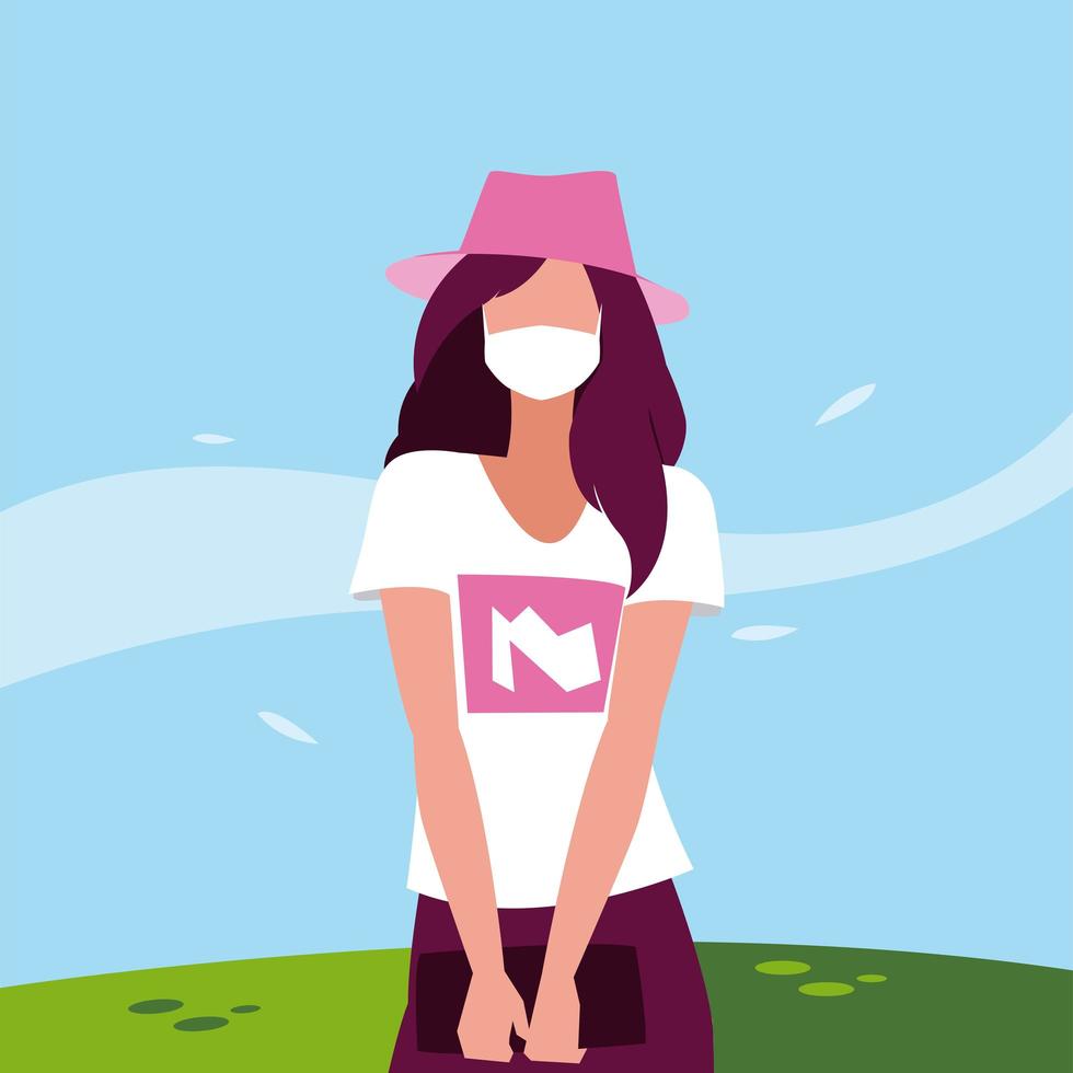 vrouw avatar met masker buiten vector design