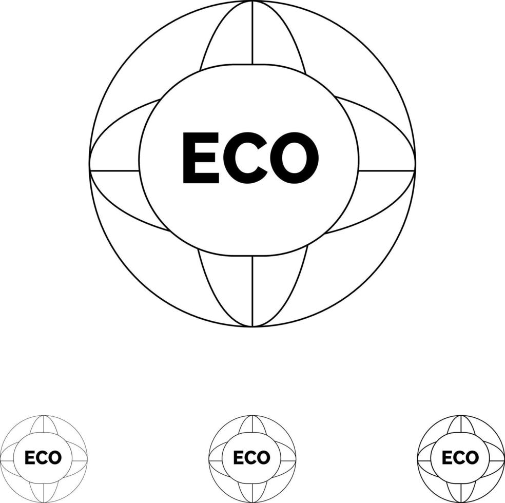 milieu globaal internet wereld eco stoutmoedig en dun zwart lijn icoon reeks vector