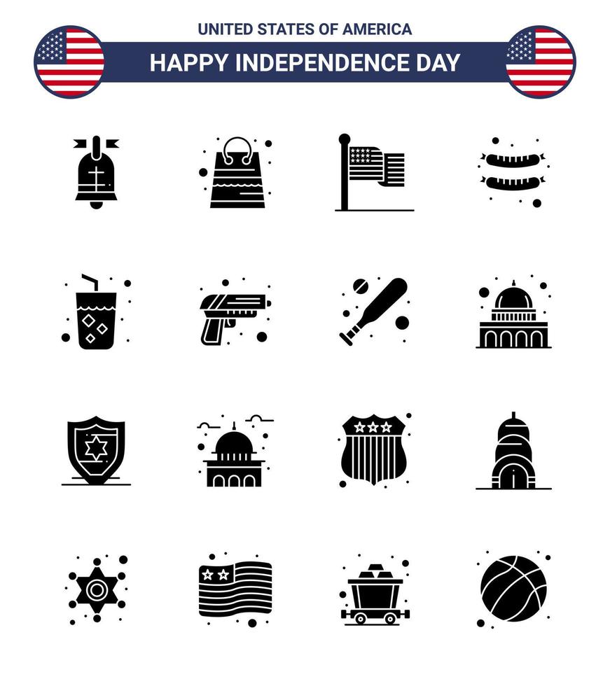 bewerkbare vector solide glyph pak van Verenigde Staten van Amerika dag 16 gemakkelijk solide glyphs van sap alcohol Amerikaans worst voedsel bewerkbare Verenigde Staten van Amerika dag vector ontwerp elementen