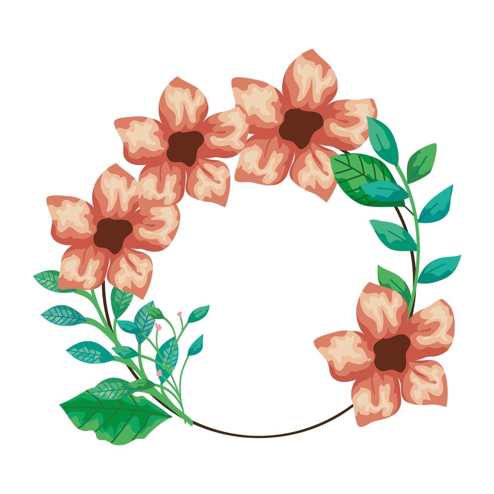 frame circulaire van schattige bloemen met takken en bladeren vector