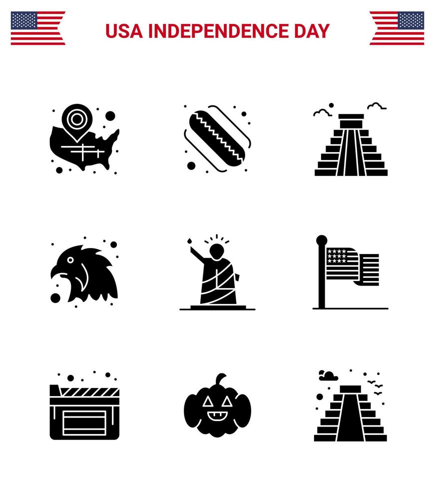 4e juli Verenigde Staten van Amerika gelukkig onafhankelijkheid dag icoon symbolen groep van 9 modern solide glyphs van van oriëntatiepunten gebouw adelaar dier bewerkbare Verenigde Staten van Amerika dag vector ontwerp elementen