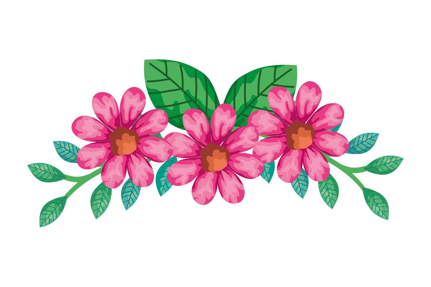 decoratie van schattige bloemen roze kleur met takken en bladeren vector