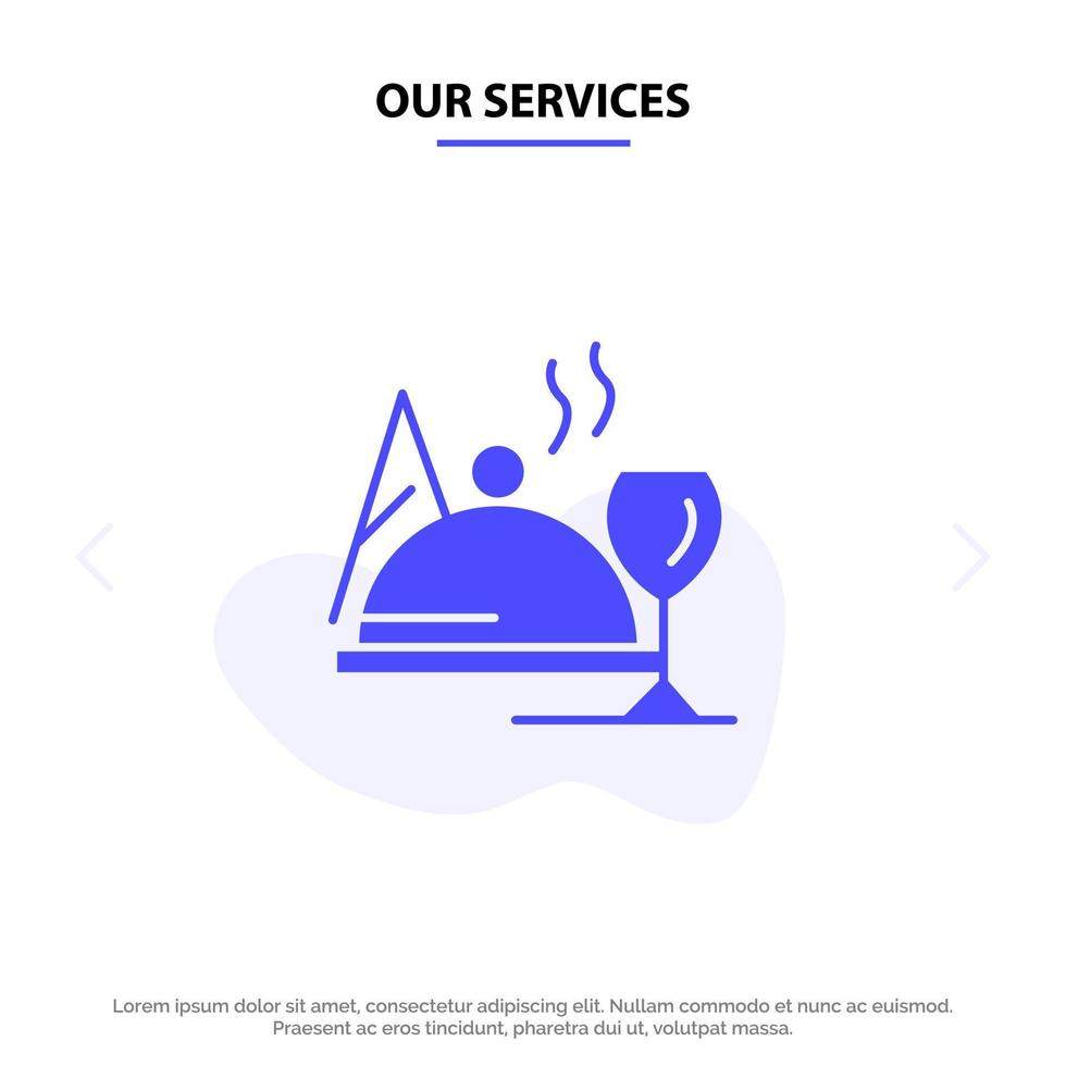 onze Diensten hotel schotel voedsel glas solide glyph icoon web kaart sjabloon vector