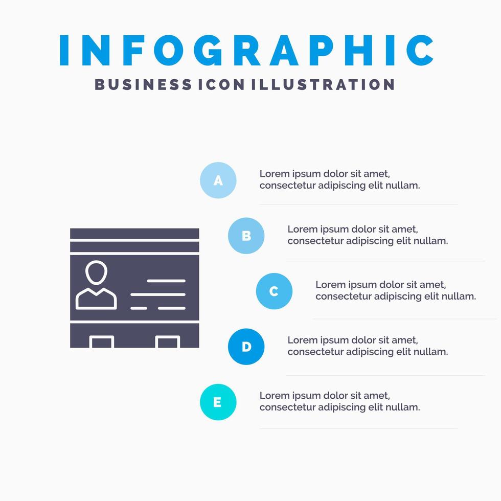 ID kaart bedrijf kaarten contacten kantoor mensen telefoon solide icoon infographics 5 stappen presentatie achtergrond vector