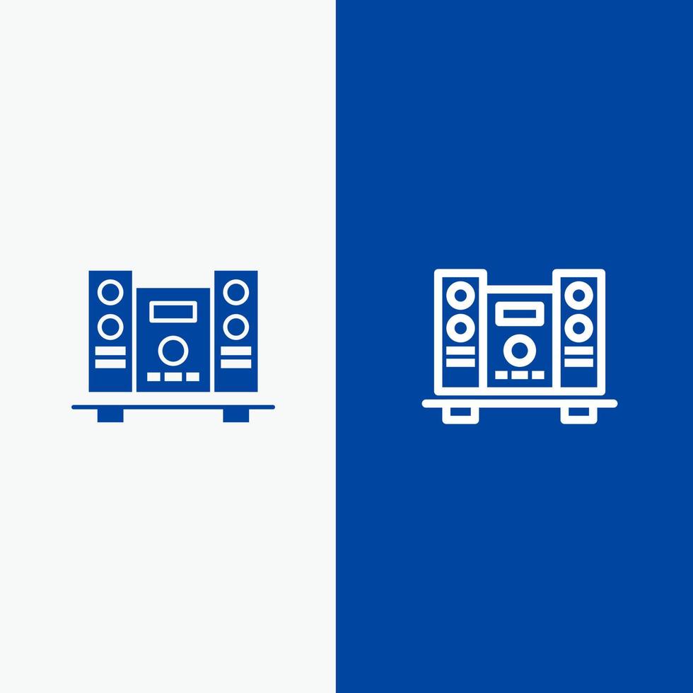 woofer luid spreker muziek- lijn en glyph solide icoon blauw banier vector