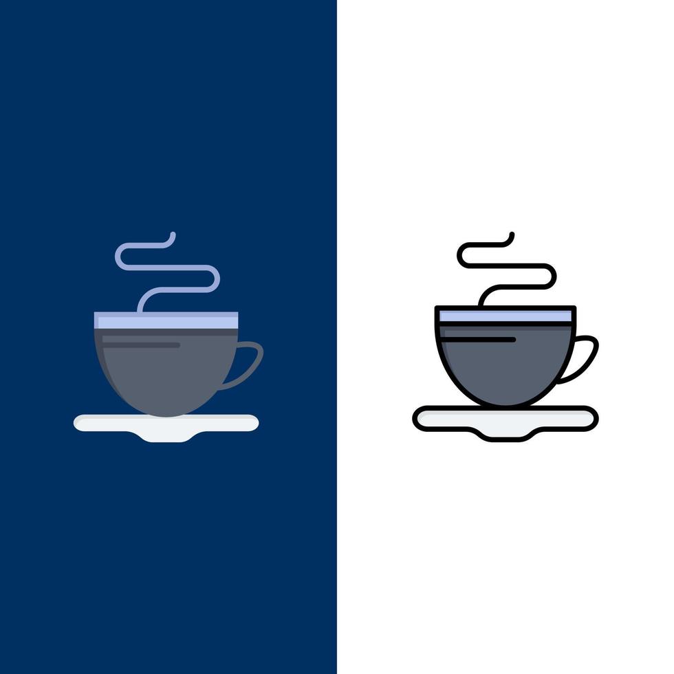 thee kop koffie hotel pictogrammen vlak en lijn gevulde icoon reeks vector blauw achtergrond