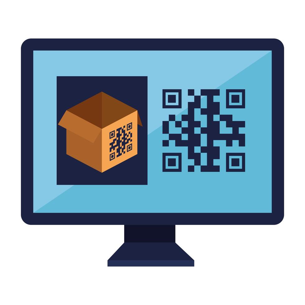 qr-code over doos en computer vectorontwerp vector