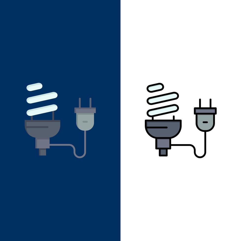 lamp economisch elektrisch energie licht lamp plug pictogrammen vlak en lijn gevulde icoon reeks vector blauw achtergrond
