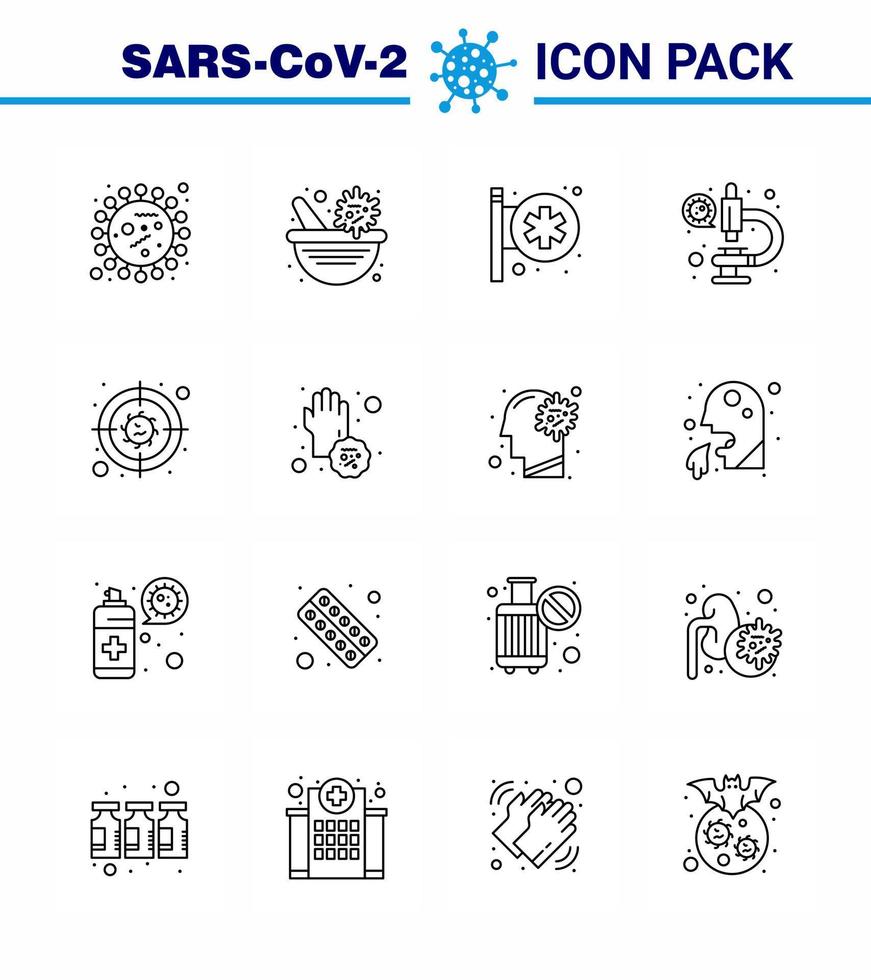 coronavirus 2019-nCoV covid19 het voorkomen icoon reeks doelwit microscoop virus vaccin laboratorium apotheek virale coronavirus 2019november ziekte vector ontwerp elementen