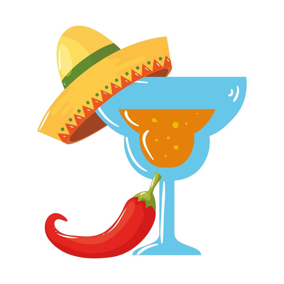 geïsoleerde Mexicaanse cocktail met hoed en chili vector design