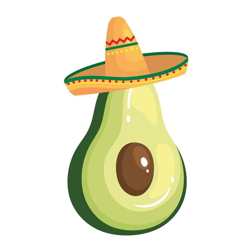 geïsoleerde Mexicaanse avocado met hoed vector ontwerp